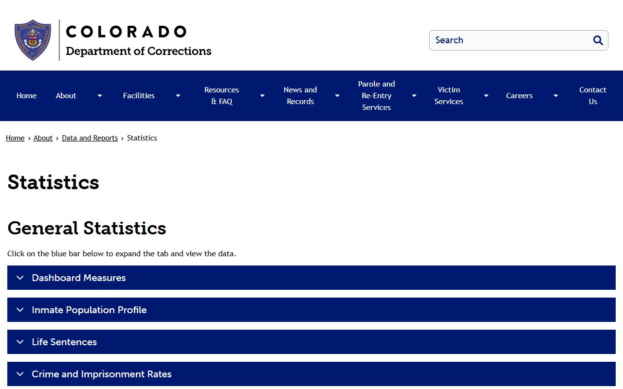 CDOC statistics page for Sterling Correctional Facility inmate population reports