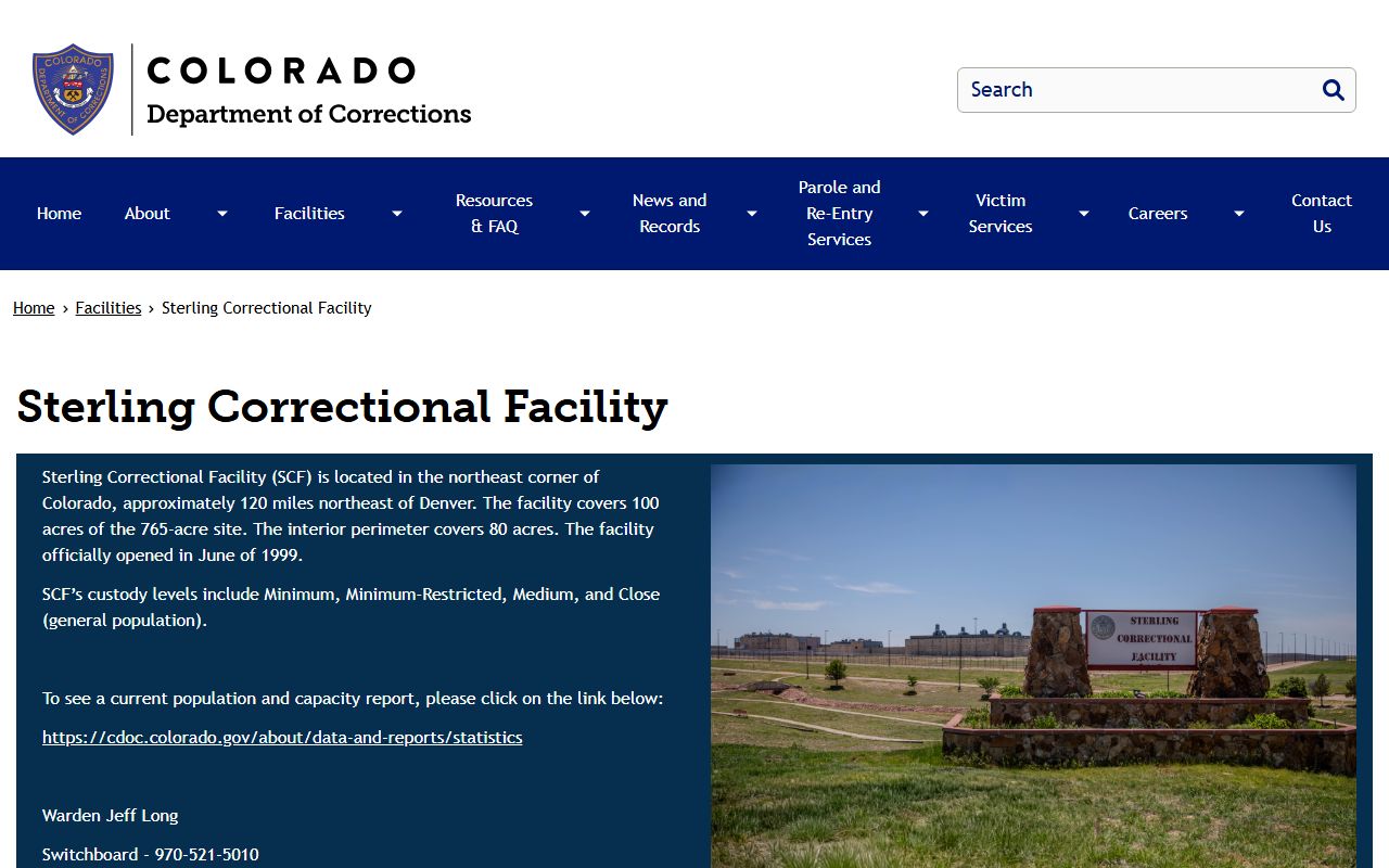 Sterling Correctional Facility inmate lookup and CDOC state prison profile