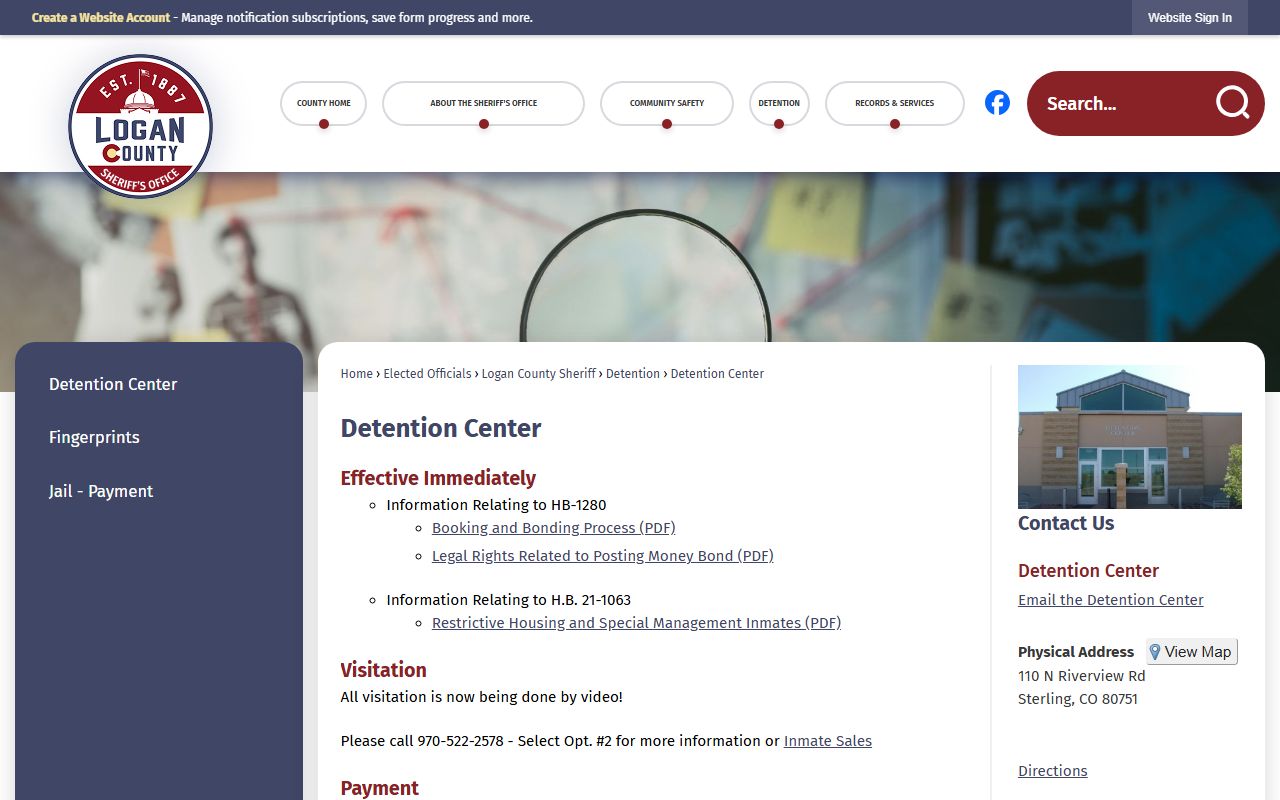Logan County Detention Center page for Logan County jail inmate population records