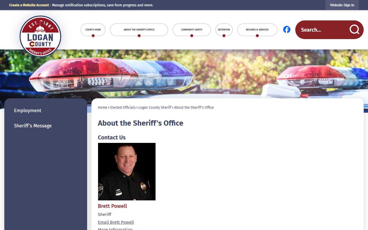 Logan County Sheriff's Office contact card for detention center inmate lookup